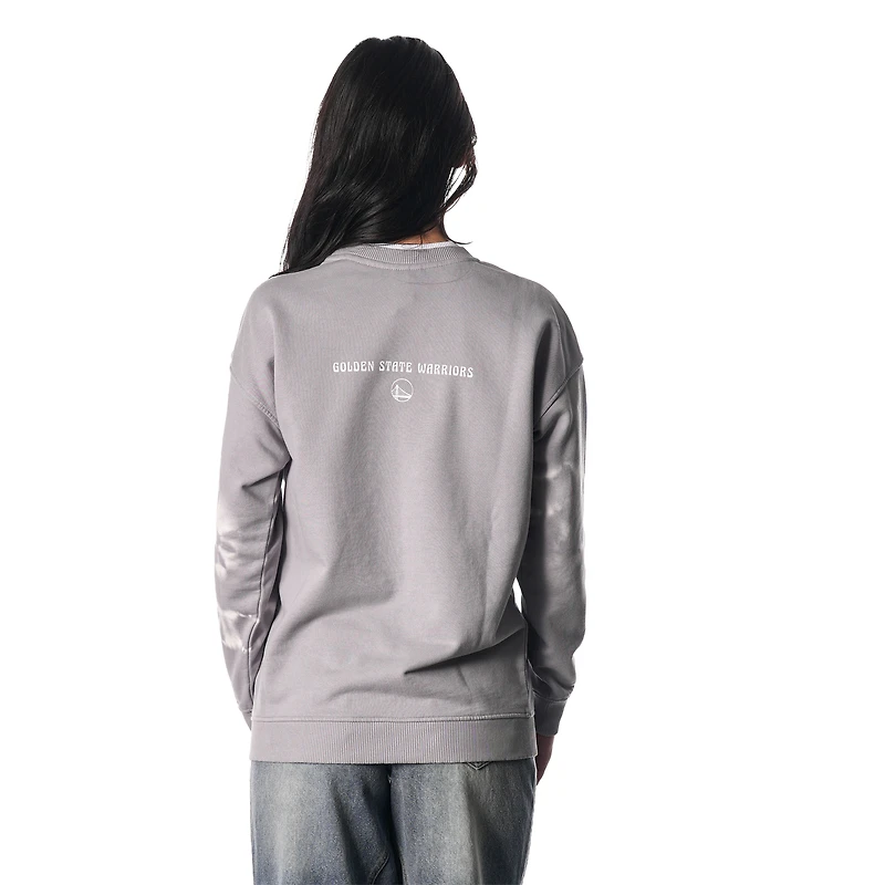 Women's The Wild Collective Heather Gray Golden State Warriors Bleached Tie-Dye Pullover Sweatshirt