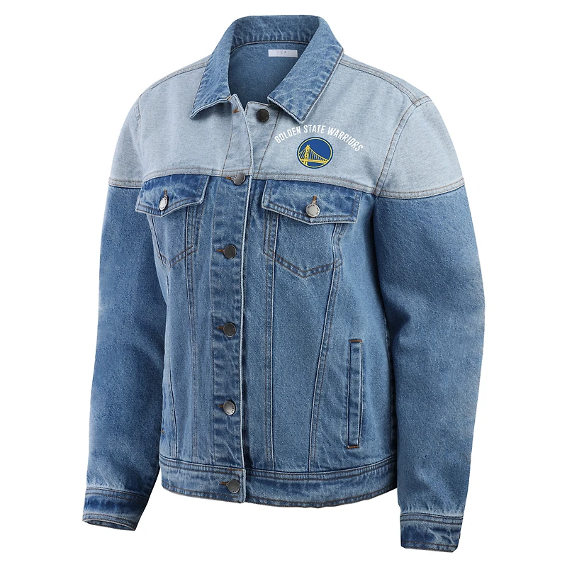 Women's WEAR by Erin Andrews Blue Golden State Warriors Full-Button Denim Jacket