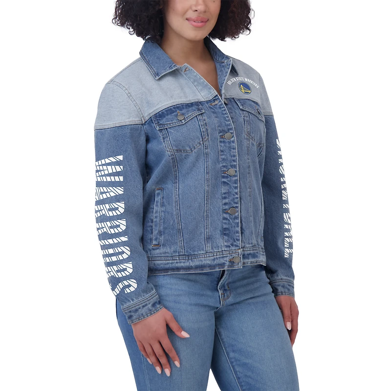 Veste en jean boutonnée bleue Golden State Warriors pour femme WEAR by Erin Andrews