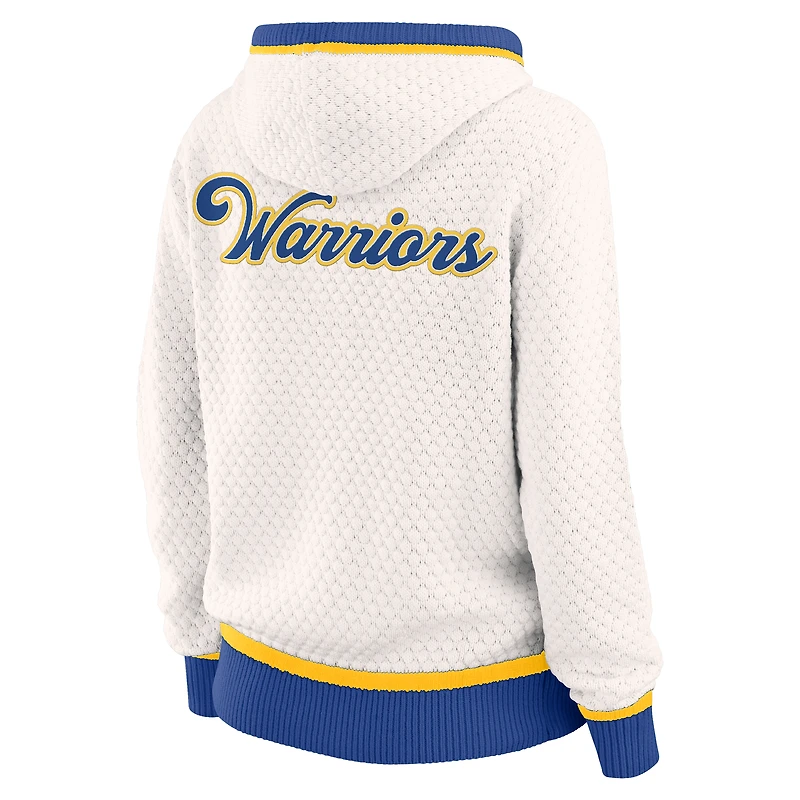 Women's WEAR by Erin Andrews Cream Golden State Warriors Plus Hoodie Sweater