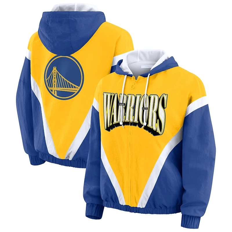 Women's WEAR by Erin Andrews  Gold/Royal Golden State Warriors Colorblock Full-Zip Hoodie Windbreaker Jacket