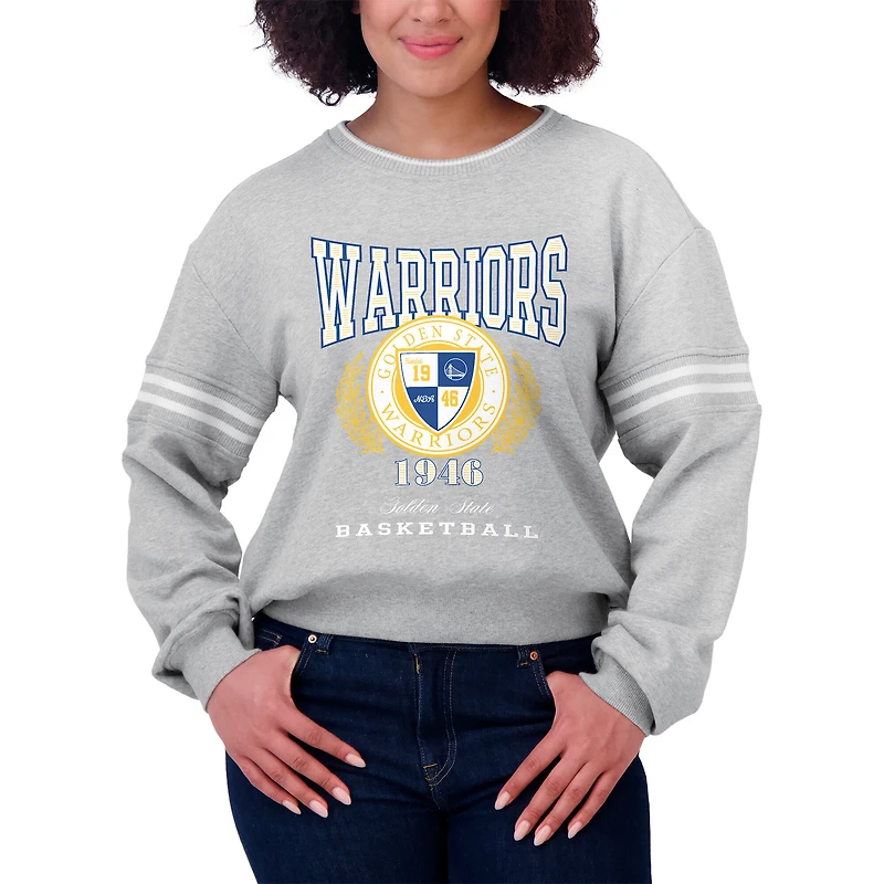 Women's WEAR by Erin Andrews Heather Gray Golden State Warriors French Terry Pullover Sweatshirt