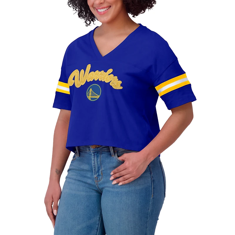 T-shirt à col en V blocs de couleurs pour femme WEAR by Erin Andrews Royal Golden State Warriors grande taille
