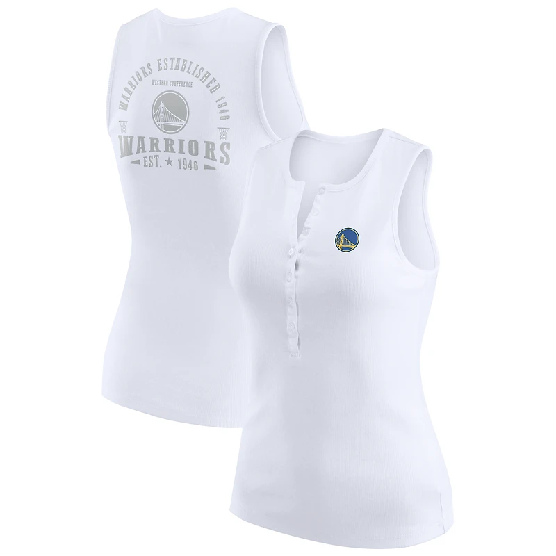 Women's WEAR by Erin Andrews White Golden State Warriors Rib-Knit Henley Tank Top