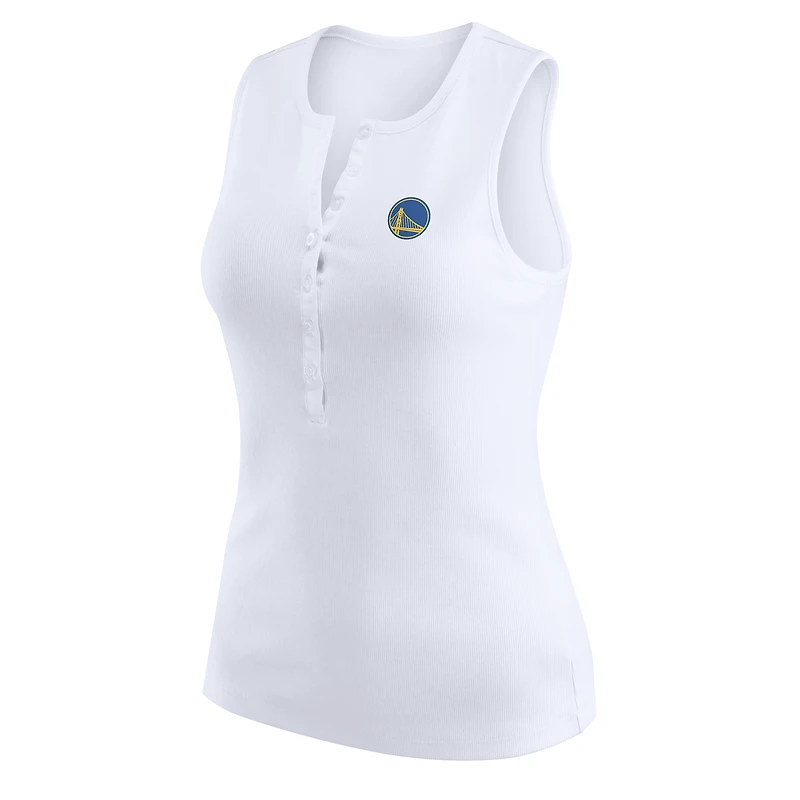 Women's WEAR by Erin Andrews White Golden State Warriors Rib-Knit Henley Tank Top