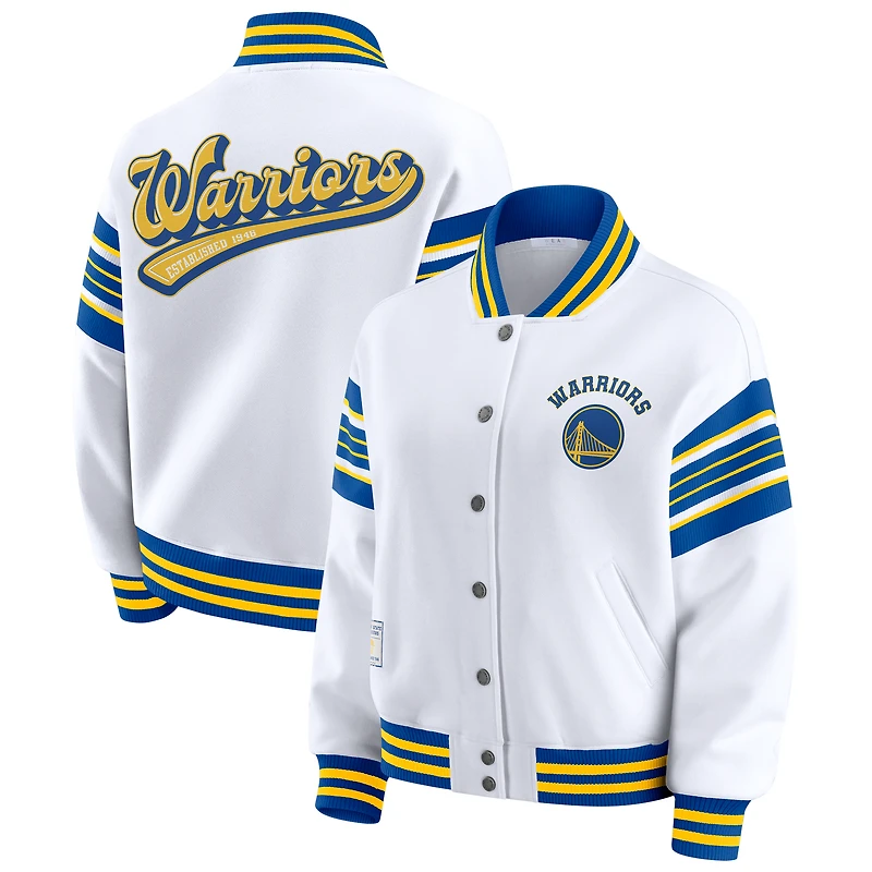 Sweat-shirt en molleton blanc à boutons-pression pour femme WEAR by Erin Andrews des Golden State Warriors