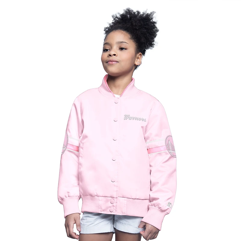 Veste universitaire rose clair à boutons-pression Golden State Warriors Arena pour jeunes