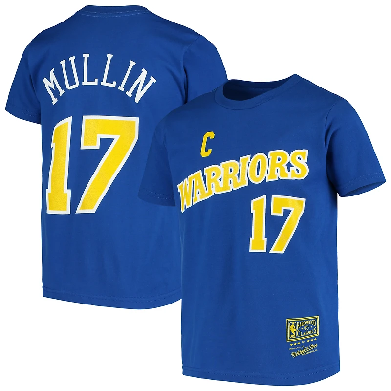 T-shirt Chris Mullin Royal Golden State Warriors Hardwood Classics pour jeunes, avec nom et numéro