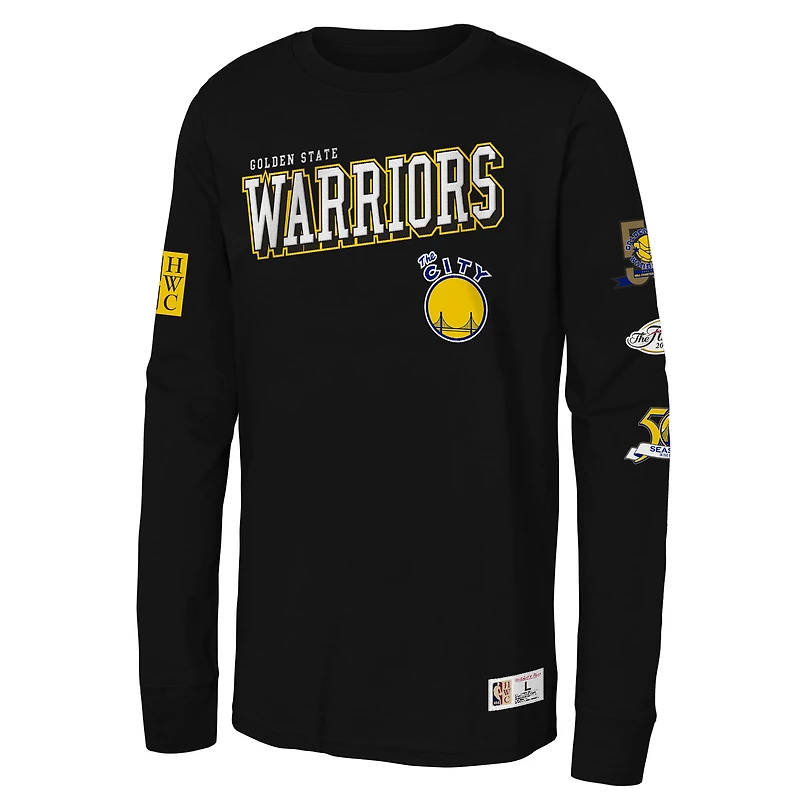 Youth Mitchell & Ness  Black Golden State Warriors Hardwood Classics Training Camp Long Sleeve T-Shirt