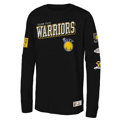 Youth Mitchell & Ness  Black Golden State Warriors Hardwood Classics Training Camp Long Sleeve T-Shirt