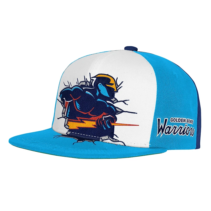 Casquette snapback Mitchell & Ness bleu clair pour enfant, à l'effigie de la mascotte des Golden State Warriors.