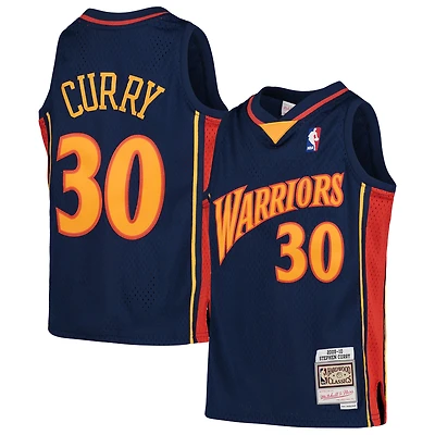 Maillot rétro Mitchell & Ness Stephen Curry bleu marine Golden State Warriors 2009-10 Hardwood Classics pour jeunes