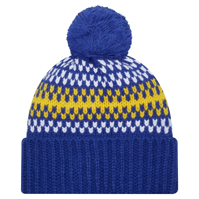 Bonnet en tricot confortable à revers New Era Royal Golden State Warriors pour jeune avec pompon