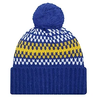 Bonnet en tricot confortable à revers New Era Royal Golden State Warriors pour jeune avec pompon