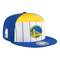 Casquette snapback New Era 9FIFTY blanche/bleu roi Golden State Warriors 2025 NBA Tip Off Split Panel pour jeunes