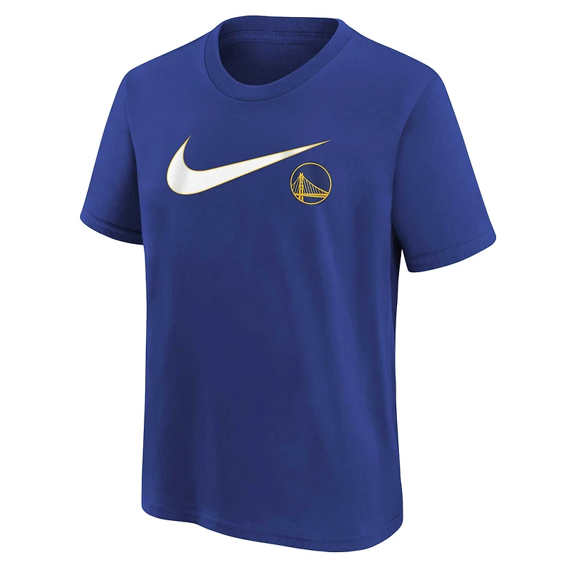 T-shirt Nike Royal Golden State Warriors essentiel avec logo Swoosh pour jeune