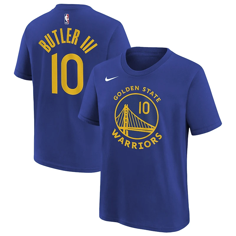T-shirt Nike Jimmy Butler III Royal Golden State Warriors Icon Edition avec nom et numéro pour jeune