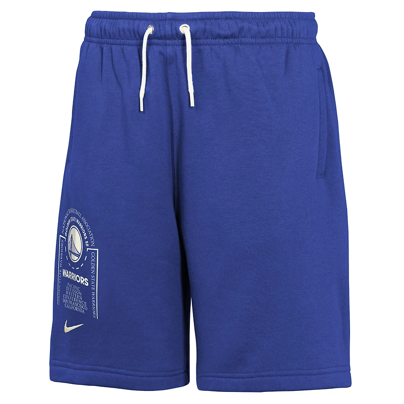 Youth Nike Royal Golden State Warriors Courtside Club Fleece Shorts