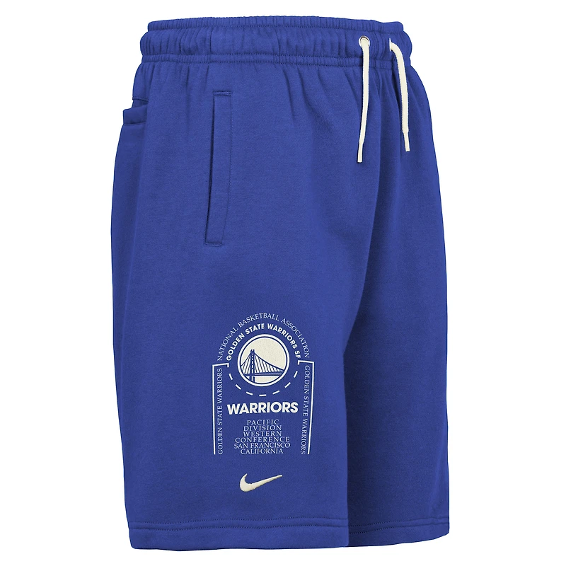 Youth Nike Royal Golden State Warriors Courtside Club Fleece Shorts