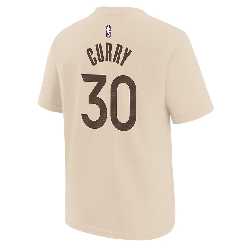 T-shirt Nike Stephen Curry beige Golden State Warriors 2025/26 City Edition pour jeunes, nom et numéro
