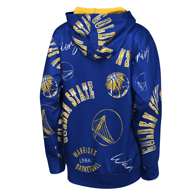 Sweat à capuche Youth Outerstuff Royal Golden State Warriors avec motif de violation mouvement