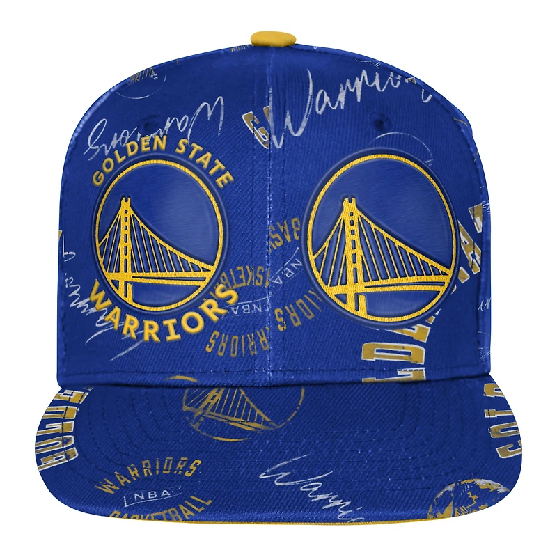 Youth Outerstuff  Royal Golden State Warriors Street Hooper Allover Print Snapback Hat