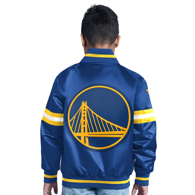 Veste universitaire à boutons-pression pour jeunes Royal Golden State Warriors Scrimmage