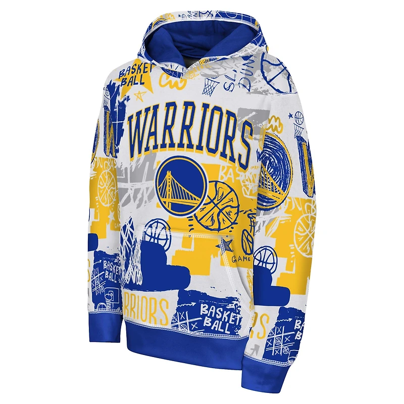 Youth White/Royal Golden State Warriors Wild Style Pullover Hoodie