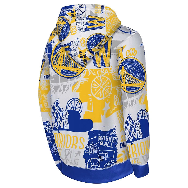 Youth White/Royal Golden State Warriors Wild Style Pullover Hoodie