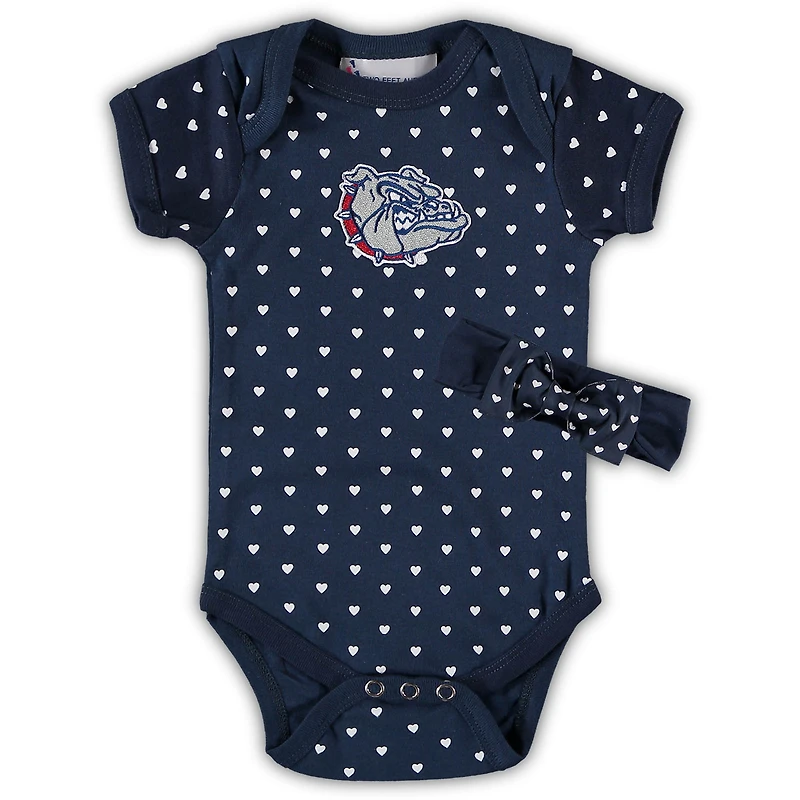 Girls Newborn & Infant Navy Gonzaga Bulldogs Hearts Bodysuit Headband Set