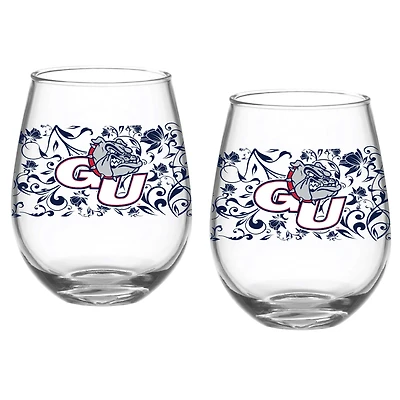Ensemble de deux verres à pied sans pied à motif floral Gonzaga Bulldogs de 15 oz
