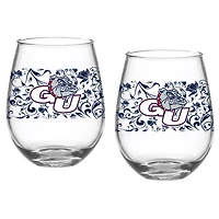 Ensemble de deux verres à pied sans pied à motif floral Gonzaga Bulldogs de 15 oz
