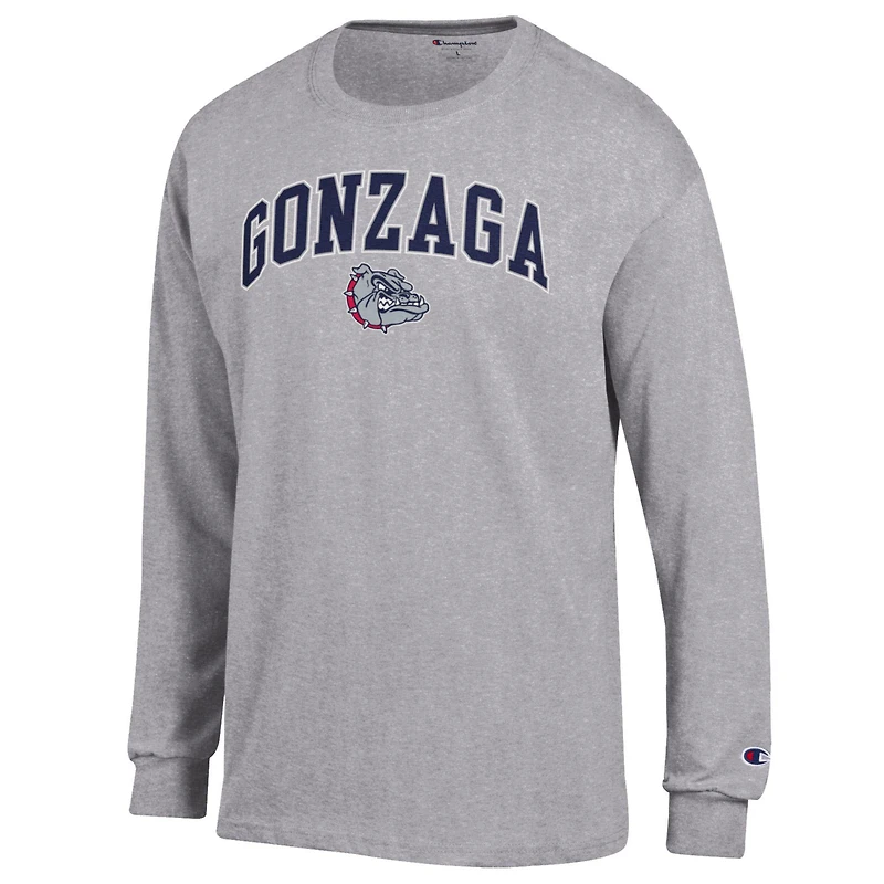 T-shirt à manches longues pour homme Champion Heather Grey Gonzaga Bulldogs Arch Over Logo