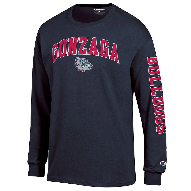 T-shirt à manches longues Champion Navy Gonzaga Bulldogs pour homme avec logo Arch Over et 2 coups