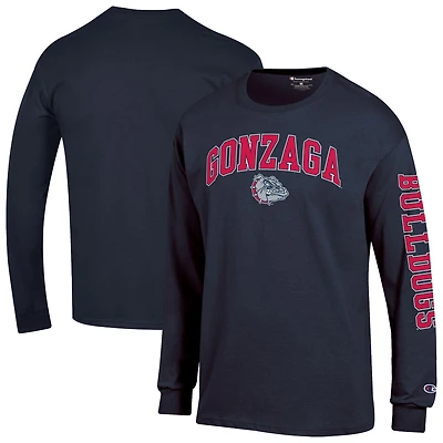 T-shirt à manches longues Champion Navy Gonzaga Bulldogs pour homme avec logo Arch Over et 2 coups