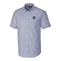 Chemise boutonnée à manches courtes en tissu Oxford extensible bleu clair pour homme, modèle Cutter & Buck Gonzaga Bulldogs Vault
