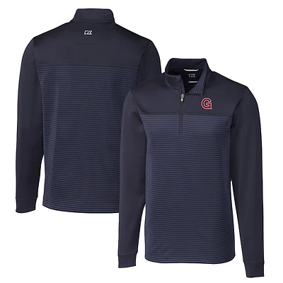 Pull-over zippé extensible à rayures transversales pour homme, bleu marine, de la collection Cutter & Buck des Bulldogs Gonzaga, taille grande et