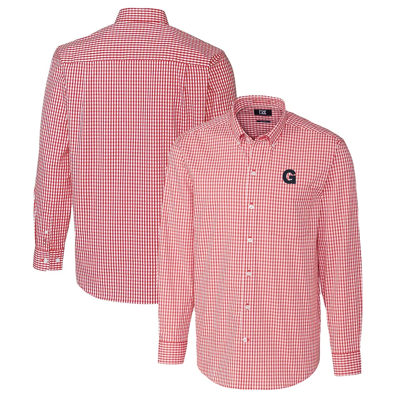 Men's Cutter & Buck Red Gonzaga Bulldogs Easy Care Stretch Gingham Long Sleeve Button-Down Shirt