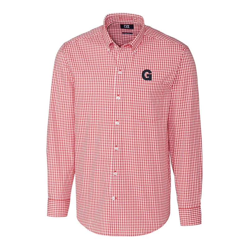 Men's Cutter & Buck Red Gonzaga Bulldogs Easy Care Stretch Gingham Long Sleeve Button-Down Shirt