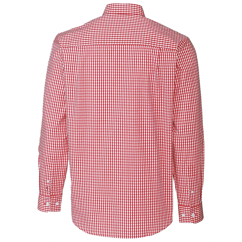 Chemise boutonnée à manches longues et extensible pour homme, style Bulldogs Gonzaga, Cutter & Buck, rouge, facile d'entretien