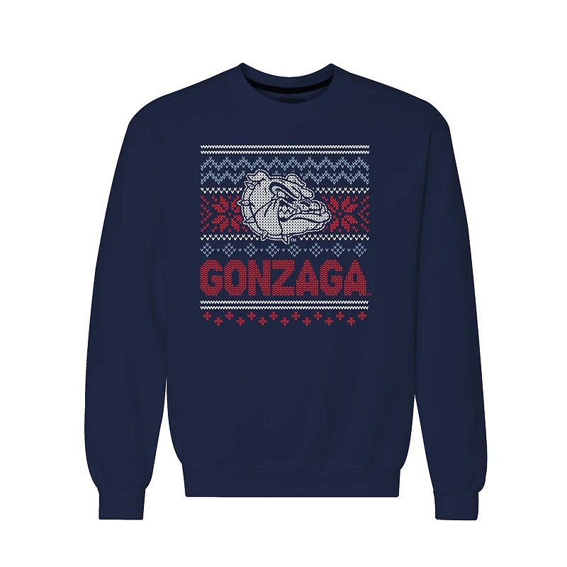 Men's  Navy Gonzaga Bulldogs Holiday Fleece Crewneck Sweatshirt