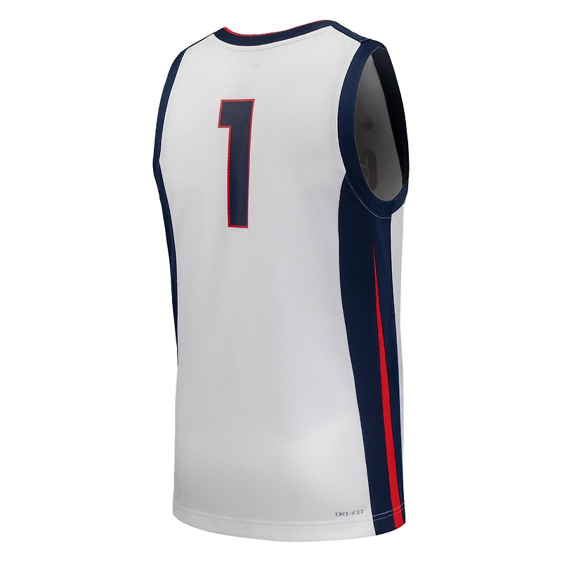 Maillot de basketball réplique Nike n°1 blanc Gonzaga Bulldogs pour homme