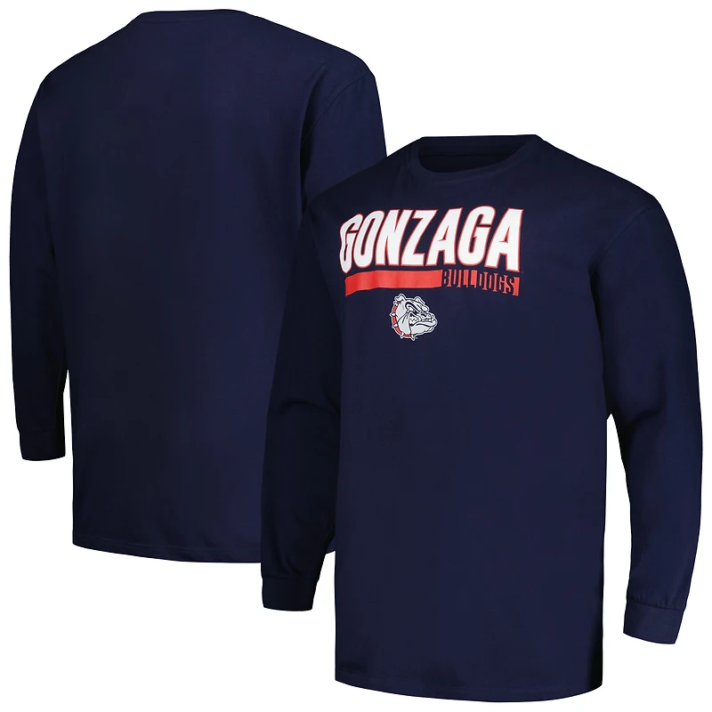T-shirt à manches longues deux coups pour hommes Profile Navy Gonzaga Bulldogs Big & Tall