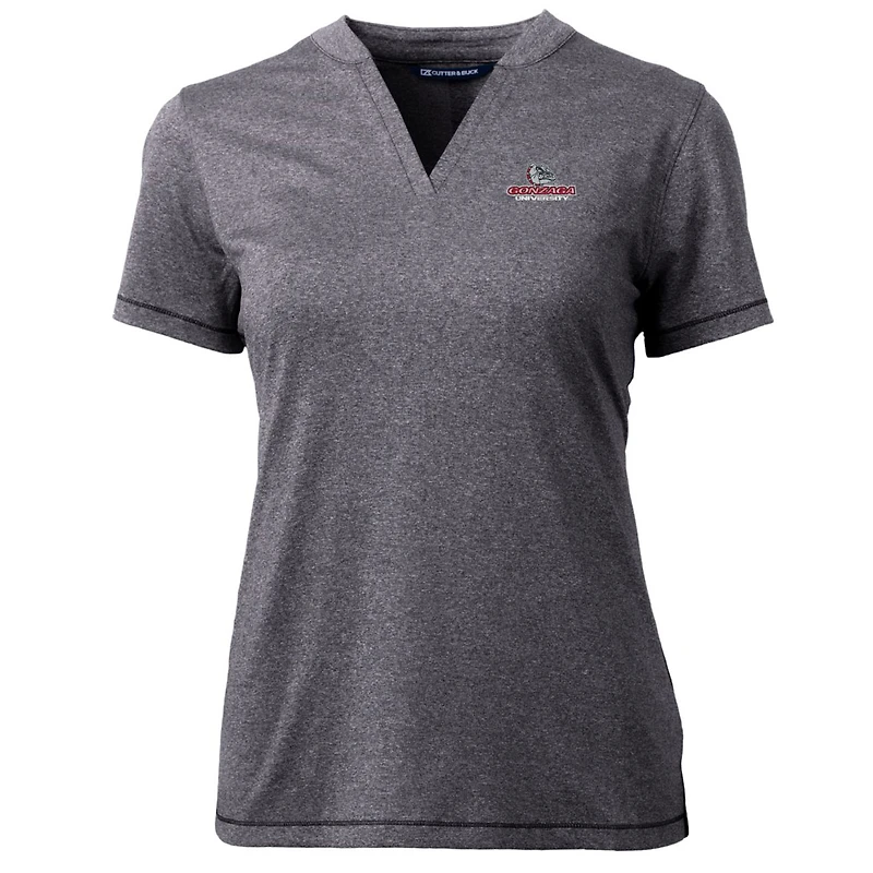 Women's Cutter & Buck Heather Charcoal Gonzaga Bulldogs Forge Blade V-Neck Top