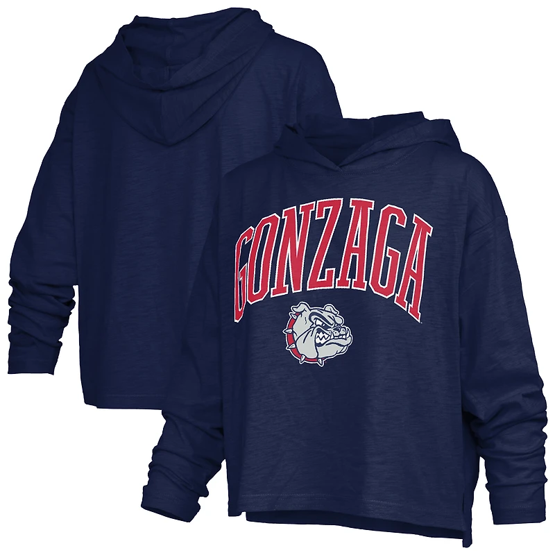 T-shirt à capuche manches longues Pressbox Navy Gonzaga Bulldogs Nelson Arch Over Logo pour femmes