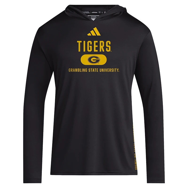 T-shirt à capuche et manches longues adidas Grambling Tigers 2024 Sideline pour homme noir