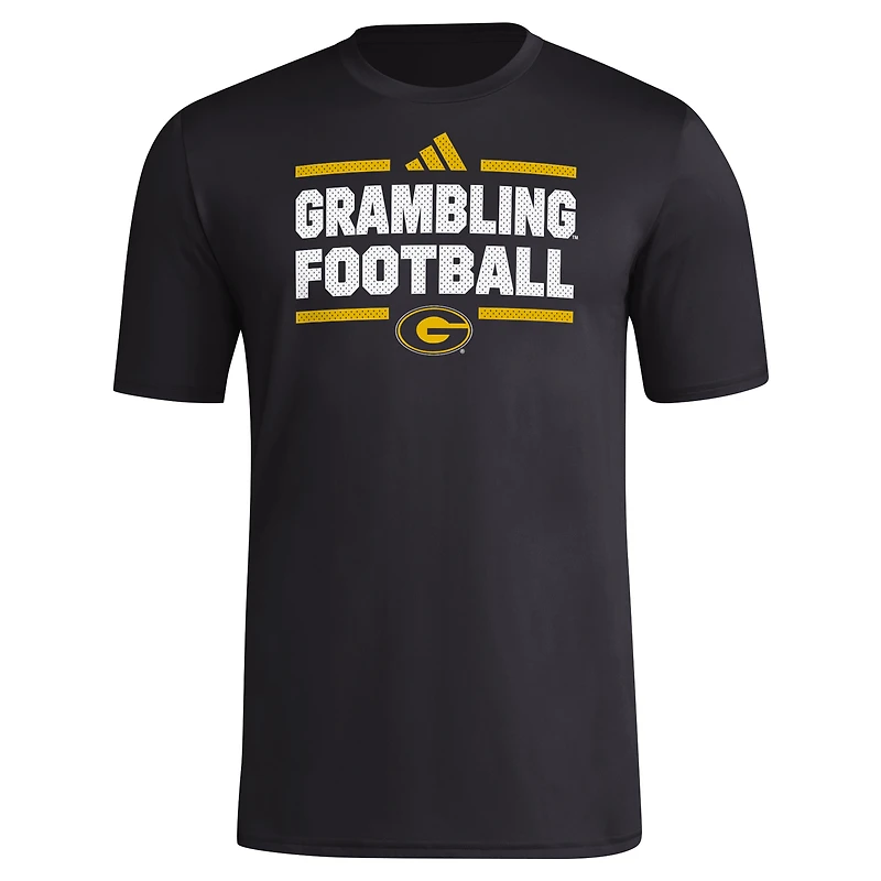 Men's adidas Black Grambling Tigers Locker Football Pre-Game AEROREADY T-Shirt