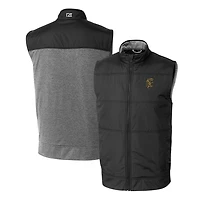 Men's Cutter & Buck Black Grambling Tigers Vault Stealth Hybrid Quilted Full-Zip Windbreaker Vest