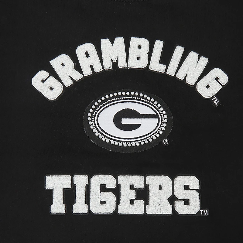 Women's Pro Standard Black Grambling Tigers Pearl Cropped Pullover Sweatshirt