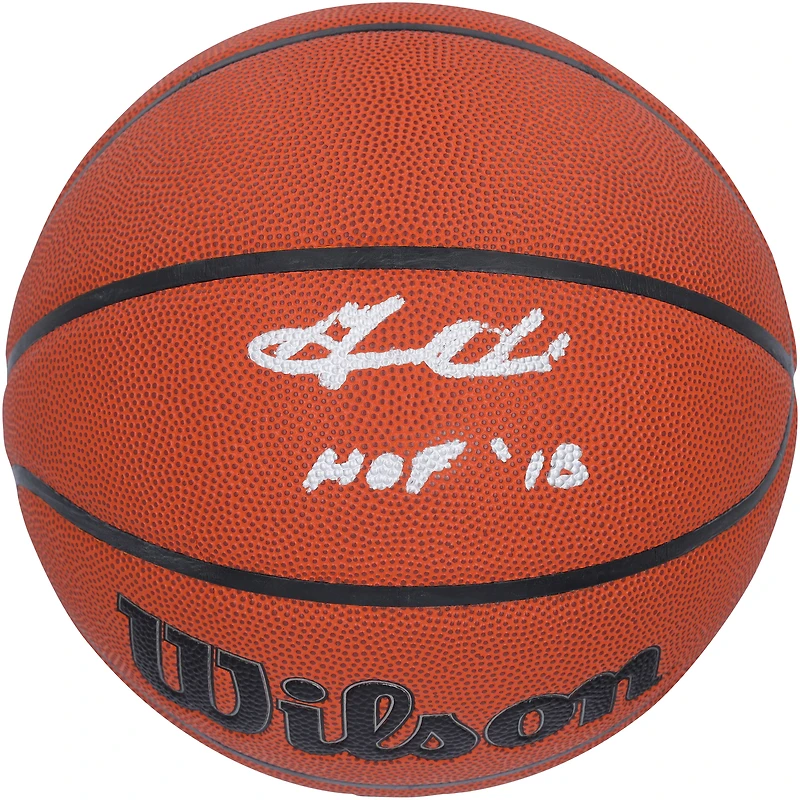 Ballon de basket-ball Wilson Authentic Series autographié par Grant Hill, Detroit Pistons, pour intérieur/extérieur, avec inscription « HOF 18 ».